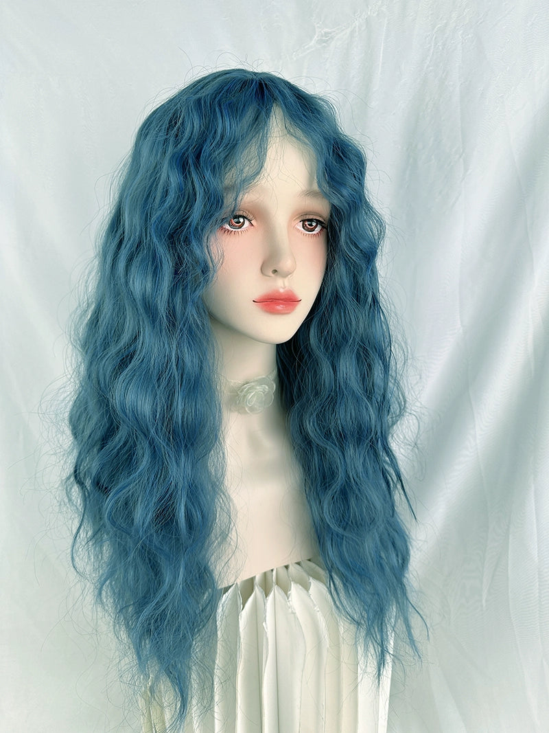 Blue wool curly Lolita long curly hair A41066