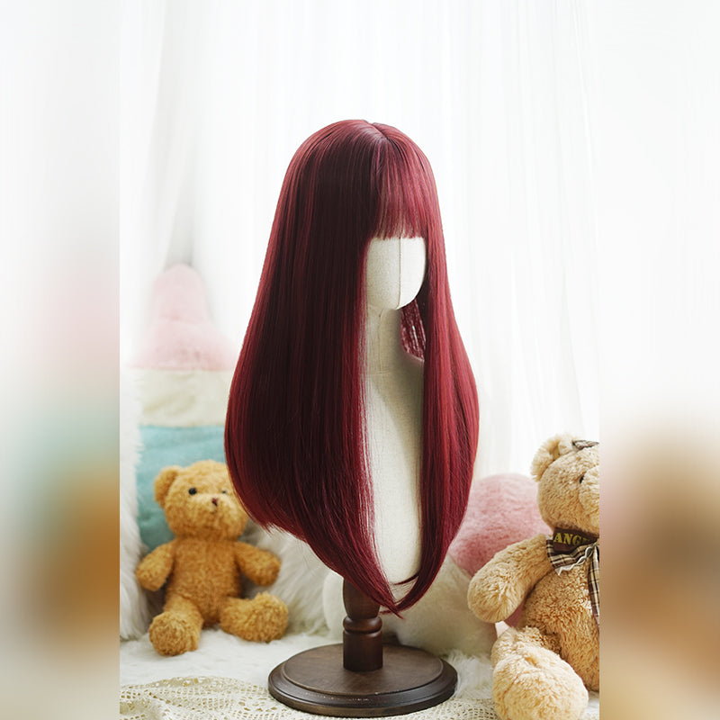 Lolita mermaid rose red long straight hair A41067