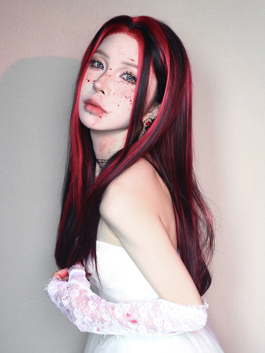 Red highlight y2k front lace wig A41165