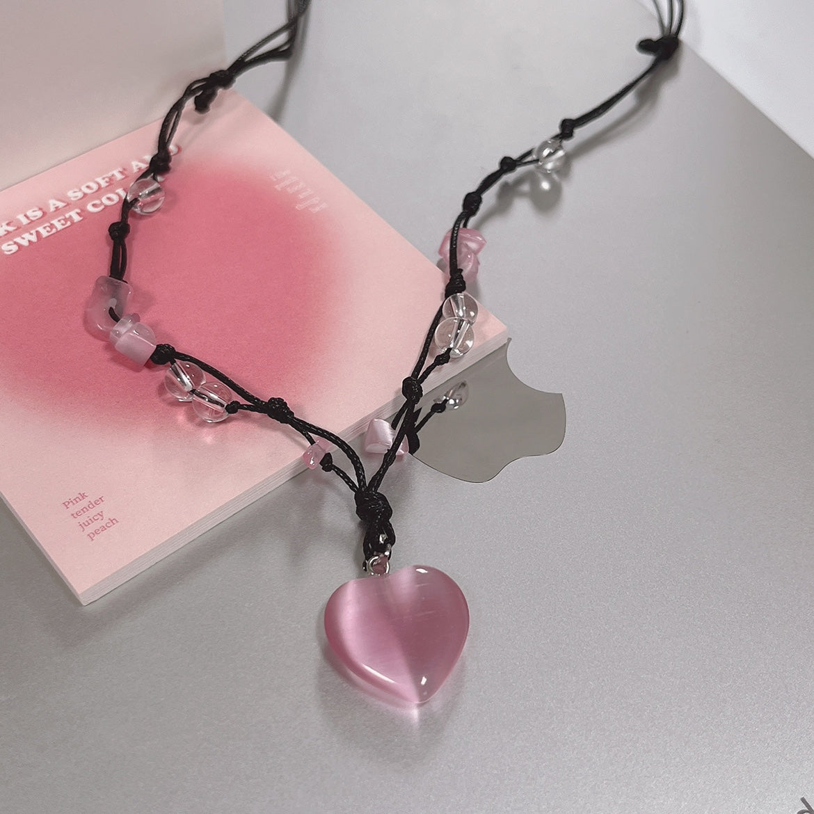 Handmade pink love y2k girl necklace A41028