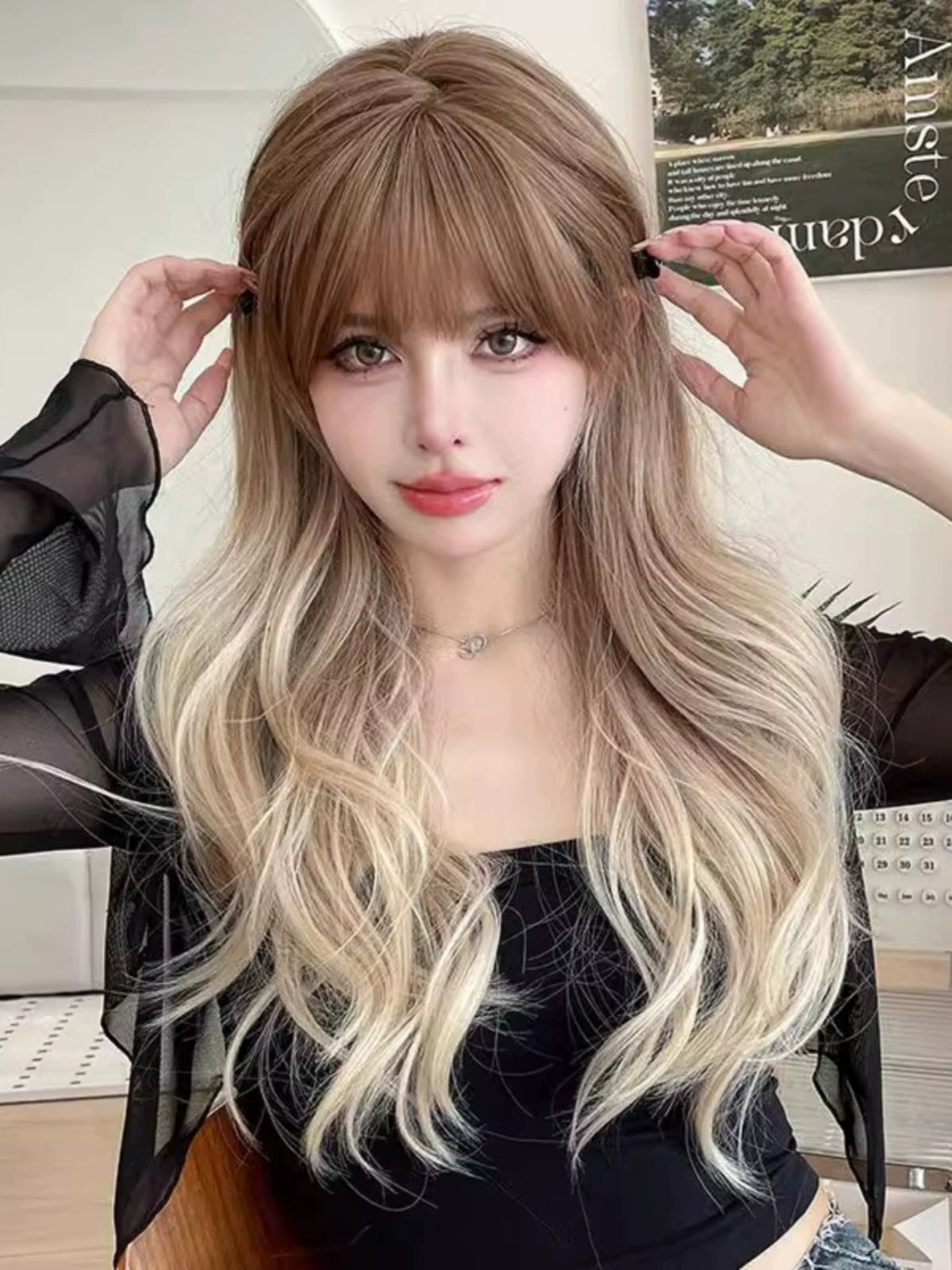 Linen light brown gradient wig A41156