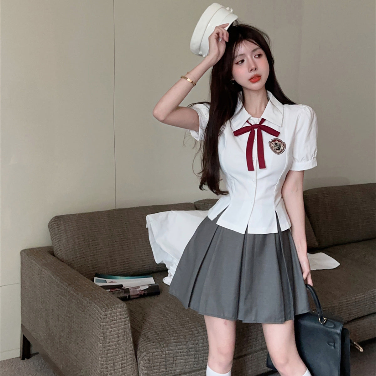 Spice girl jk college style shirt + skirt A40713