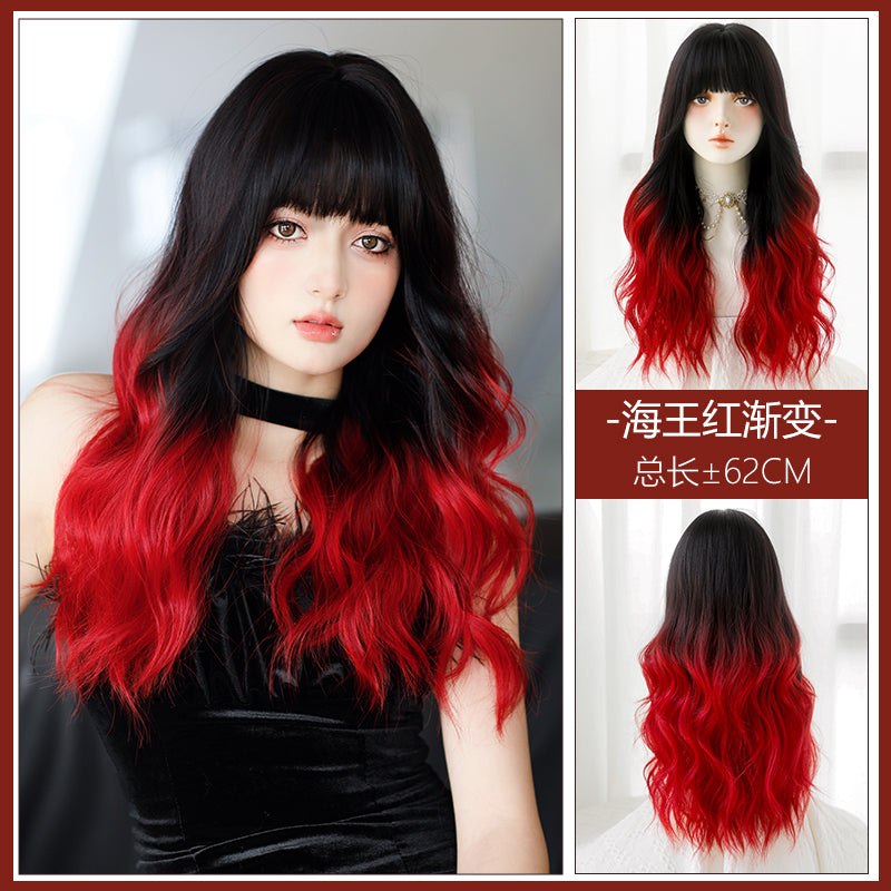 Red gradient long curly hair A40852