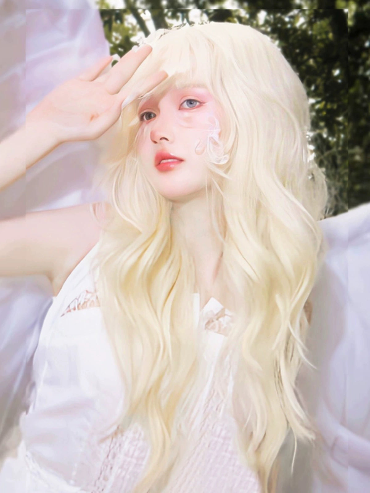Milk platinum lolita water ripple wig A41039