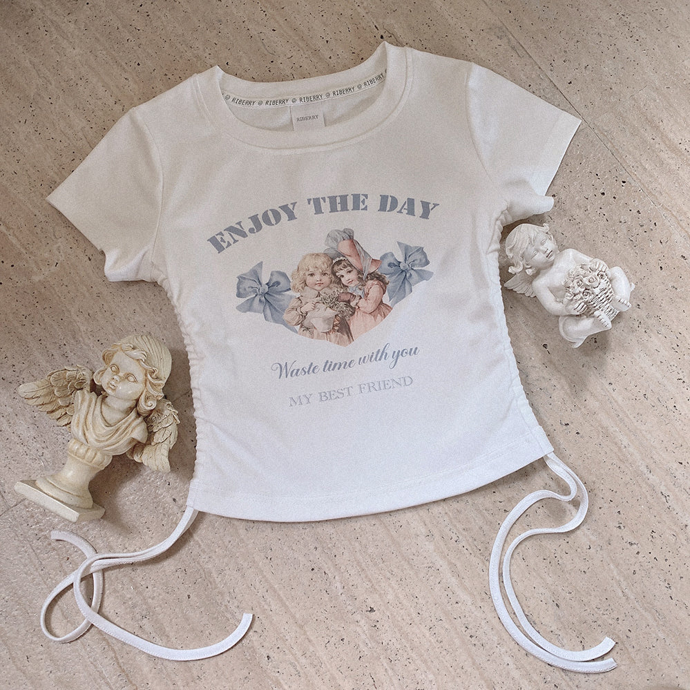 Retro angel letter digital printing T-shirt A40615