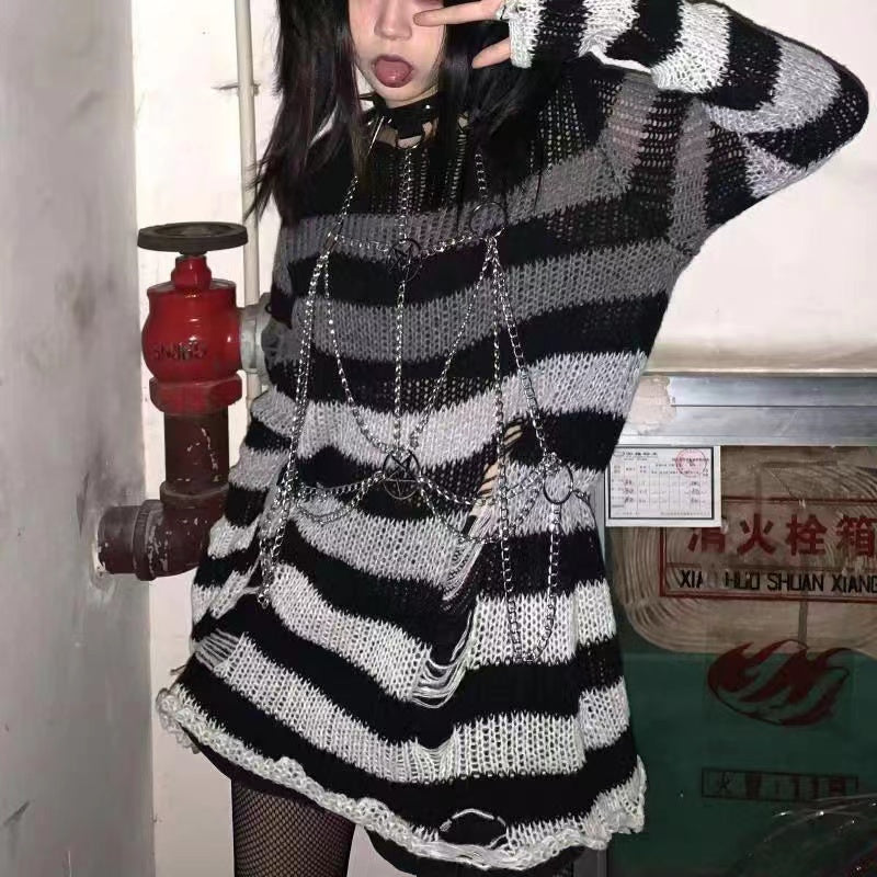 Dark subculture striped gradient sweater A41134