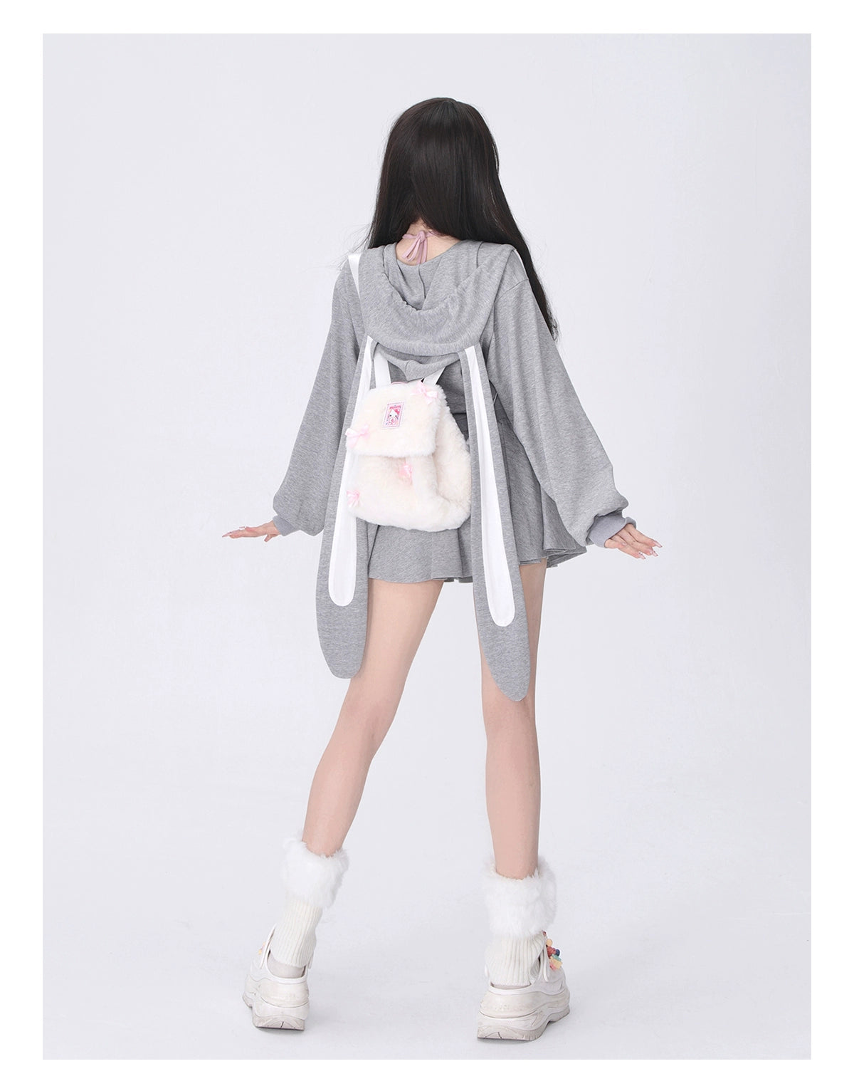 Rabbit ears hooded cardigan + skirt A40908