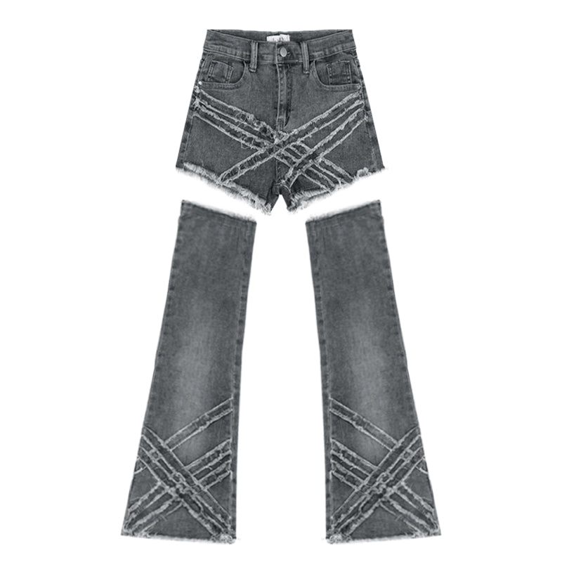 Raw edge tassel jeans A40735