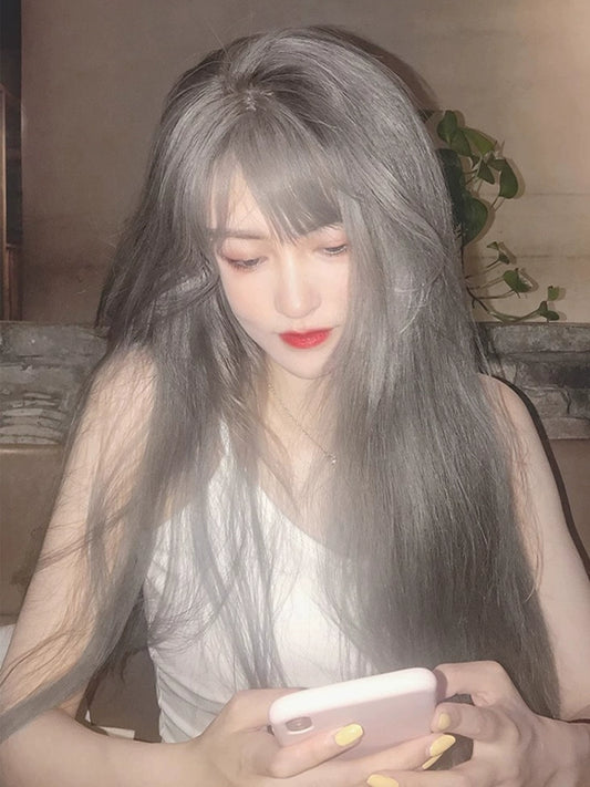 Grandma's gray long straight hair A41010