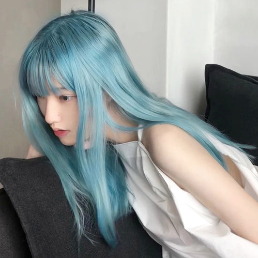 jk blue hair lolita wig A40622