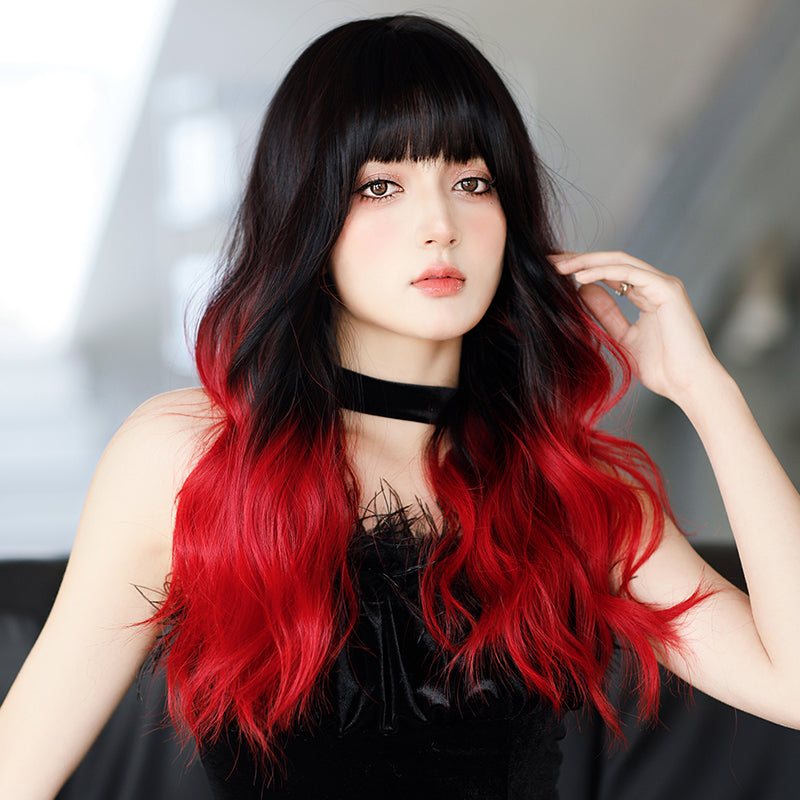 Red gradient long curly hair A40852