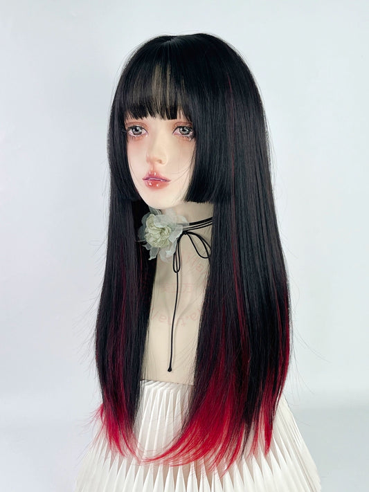 Black and red highlight ear-dyed Gothic wig A41308