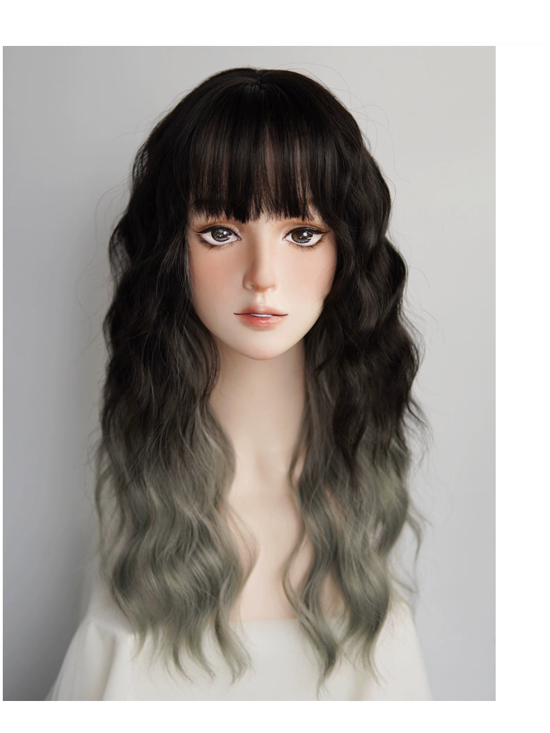 Black and gray gradient wool curly wig AP108