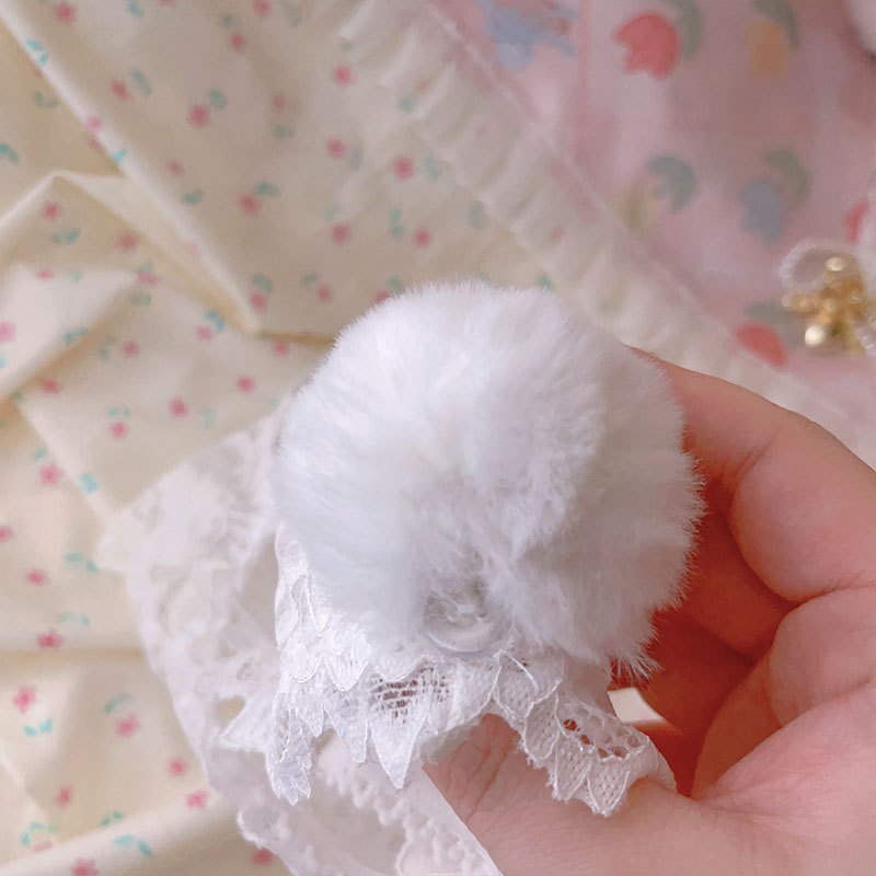 Mesh lace rabbit fur ball cute T-pants A41316
