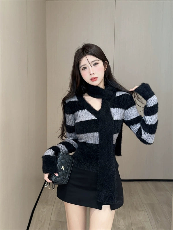 Hot Girl Maillard Striped Sweater A41310
