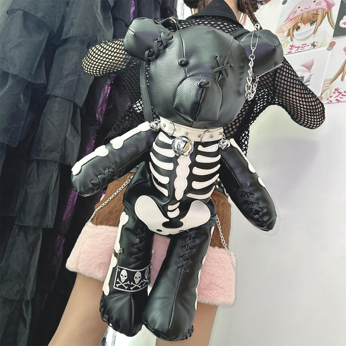 Y2K Hot Girl PU Leather Bear Doll Backpack A40750