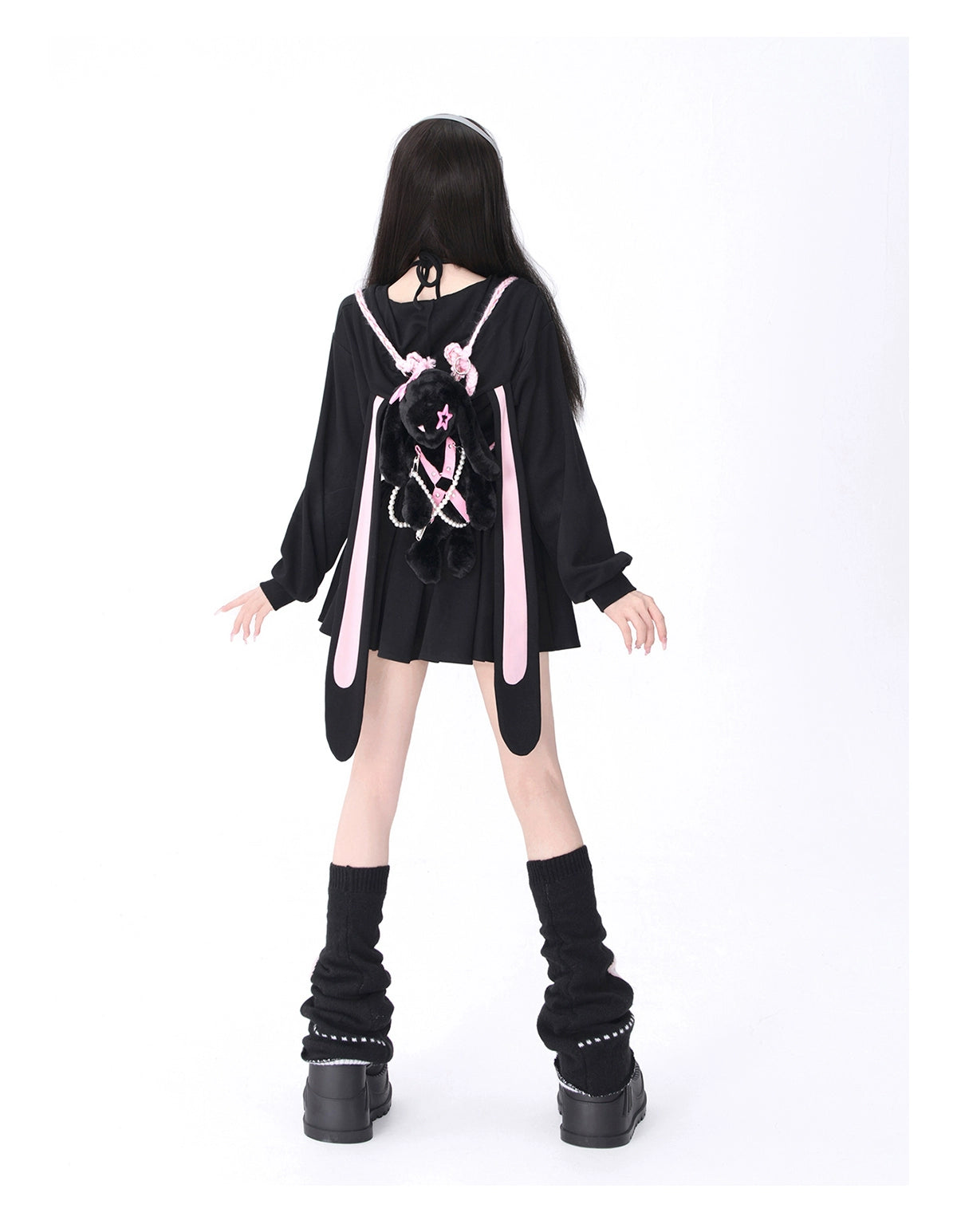 Rabbit ears hooded cardigan + skirt A40908