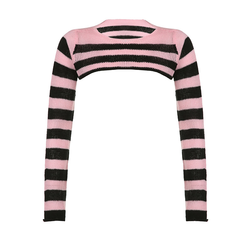 Striped color contrast knitted blouse A40909