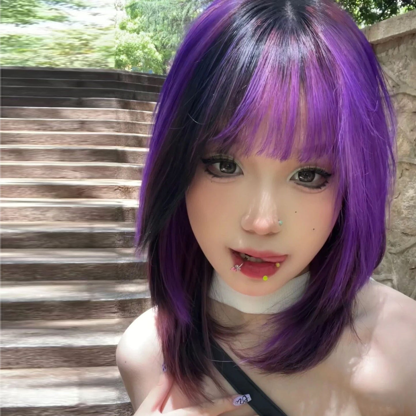 Black and purple highlights hot girl wig A40887