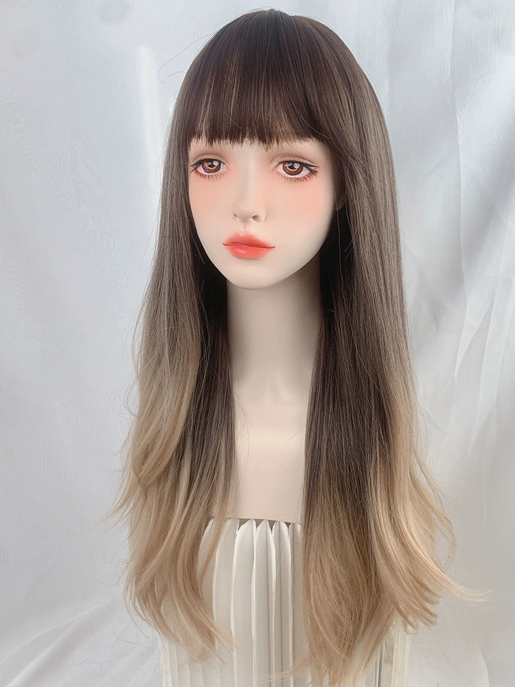 Painted and dyed gradient Aoki gray long curly hair A41129