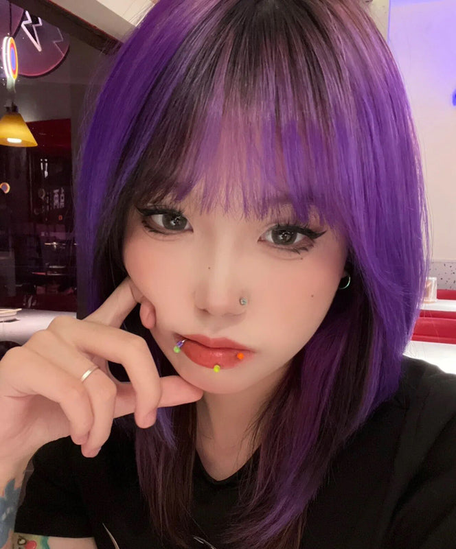 Black and purple highlights hot girl wig A40887