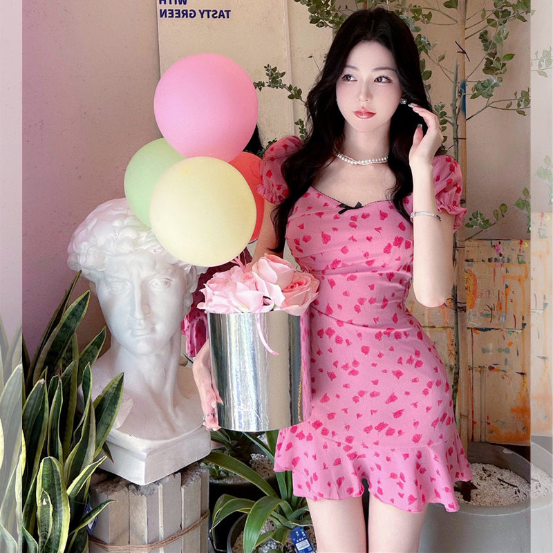 Raspberry Liqueur Floral Dress A40813
