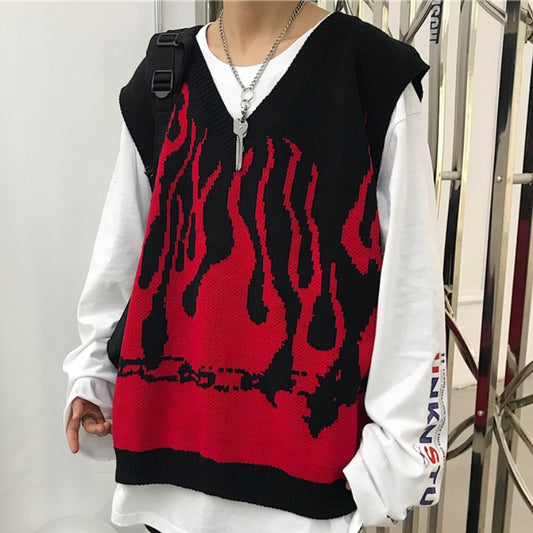 Contrast color flame knitted vest A40904
