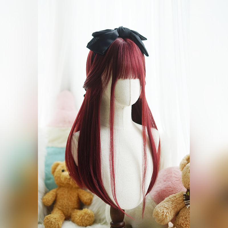Lolita mermaid rose red long straight hair A41067