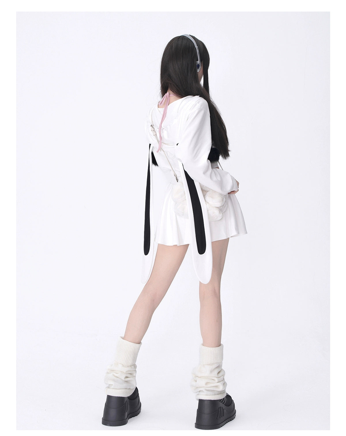 Rabbit ears hooded cardigan + skirt A40908