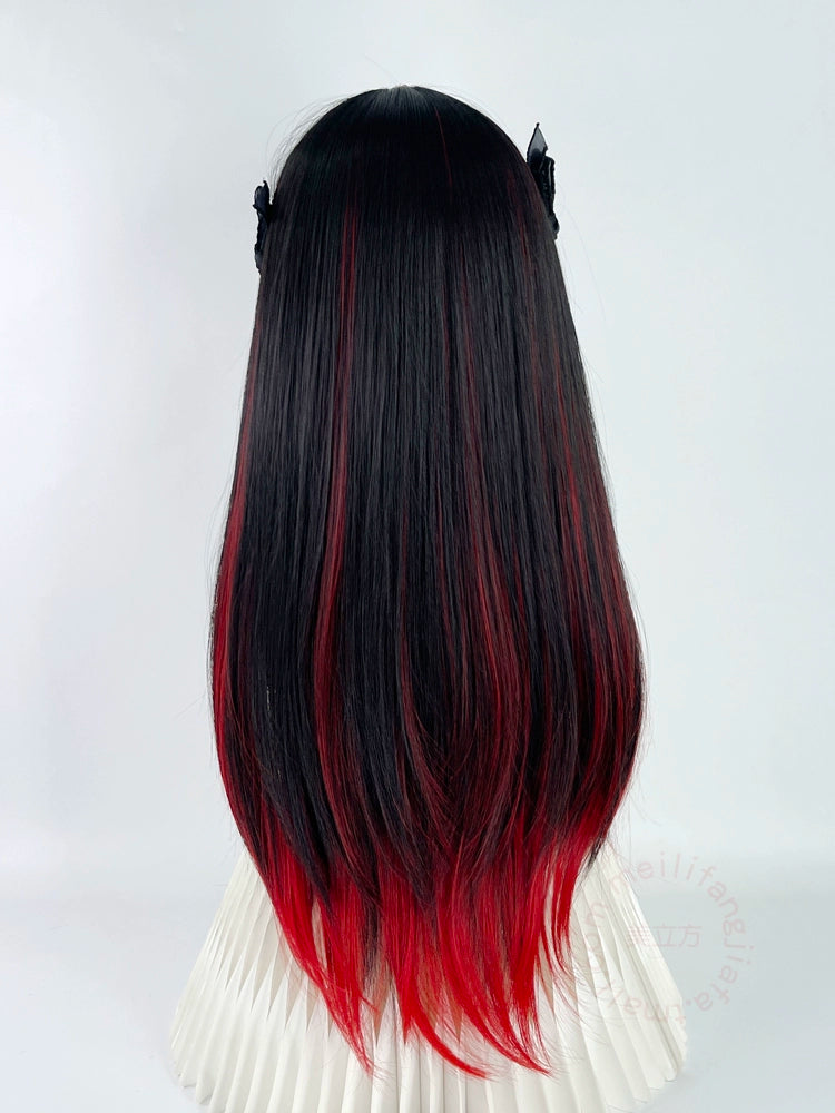 Black and red highlight ear-dyed Gothic wig A41308