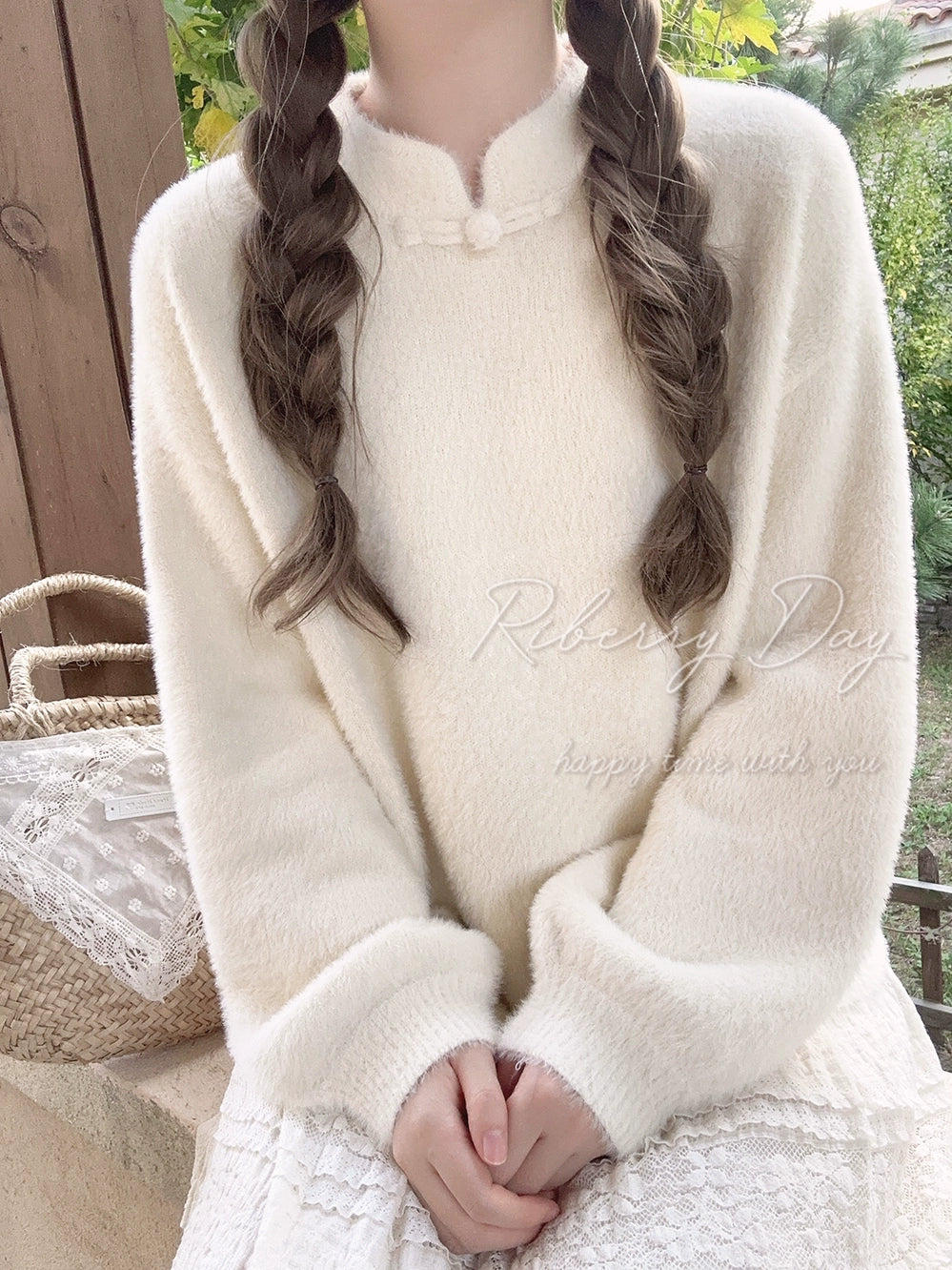 Imitation mink velvet retro handmade button knitted sweater A41141