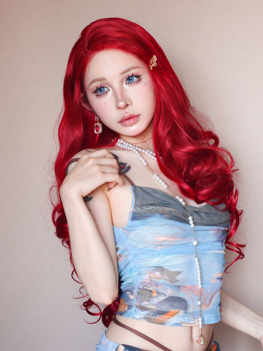 Lace front red wavy wig A41190