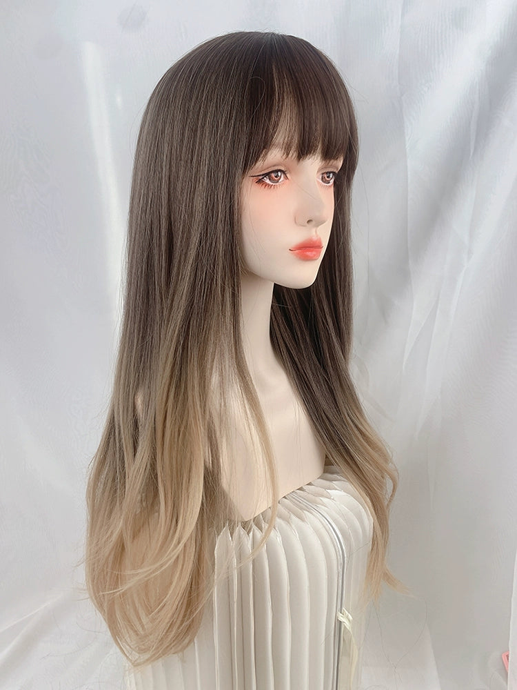 Painted and dyed gradient Aoki gray long curly hair A41129