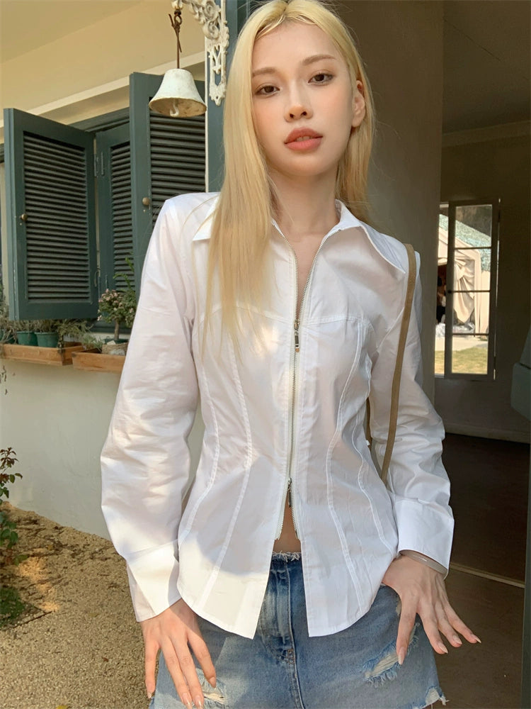 Hot girl zipper long sleeve shirt A41024