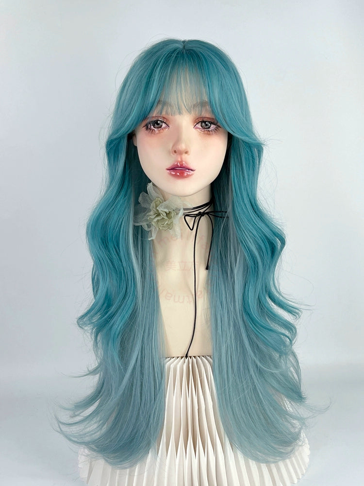 Blue green highlight y2k cos wig A41306