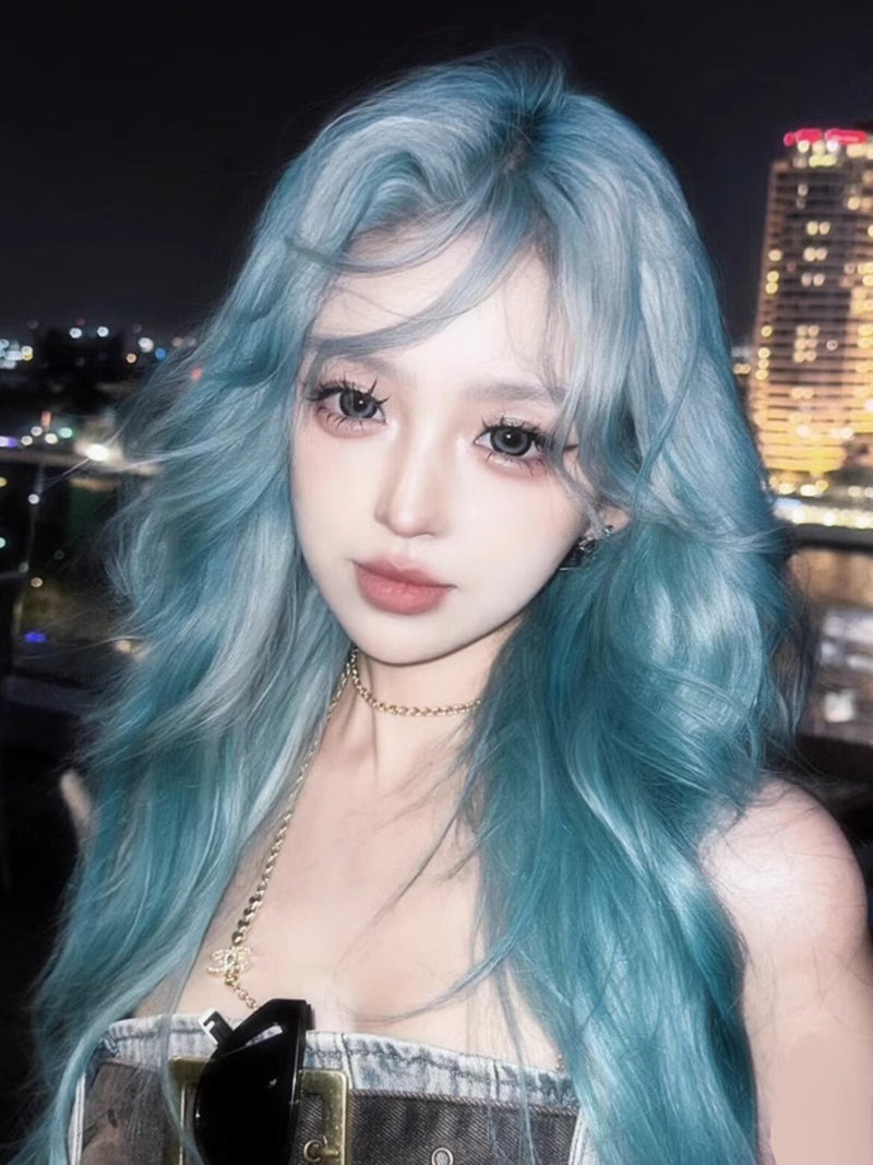 Blue green lolita hot girl long curly hair A40669