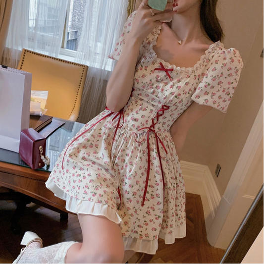 Sweet Square Neck Floral Dress A30591