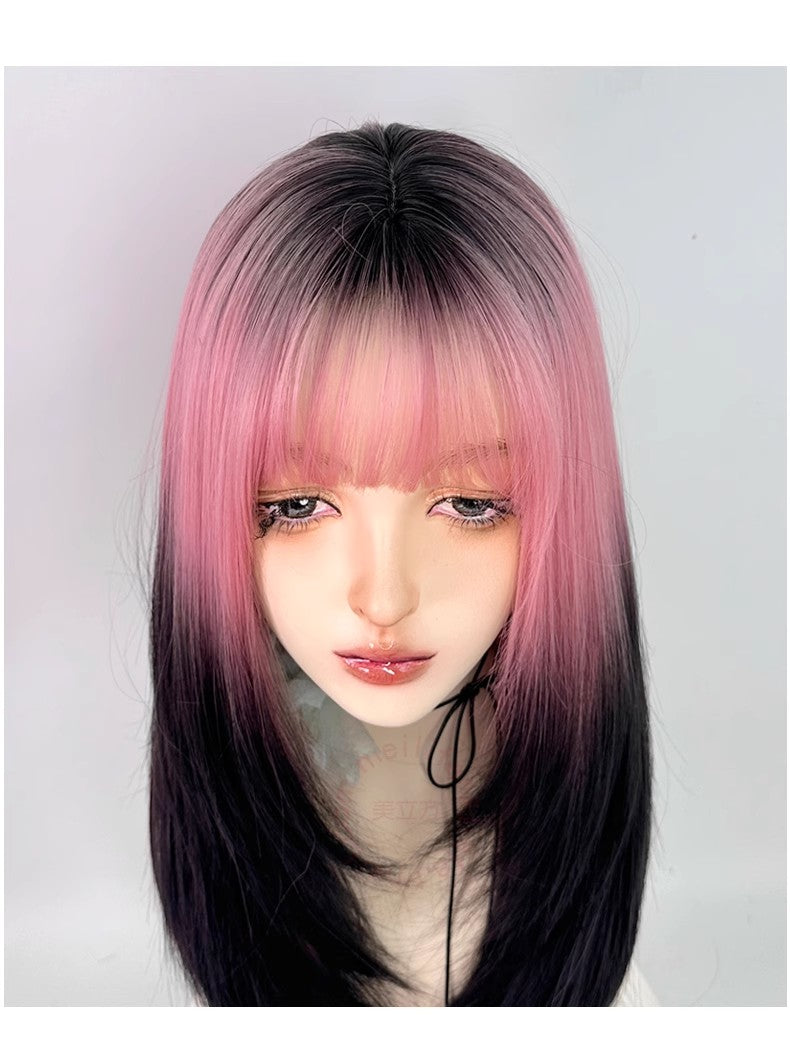 Matte high-level gradient pink-brown wig A40961