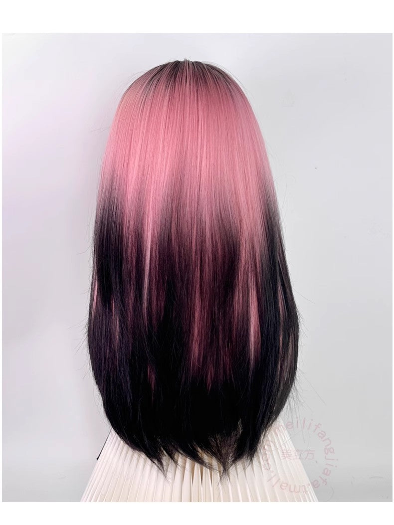 Matte high-level gradient pink-brown wig A40961
