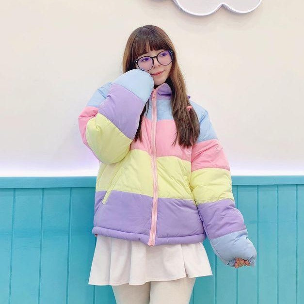 Soft cute girl rainbow bread coat A20286