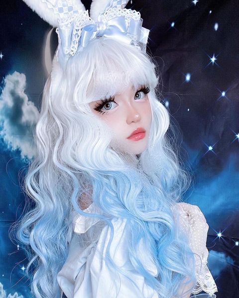 Fairytale White and Blue Gradient Wool Curly Wig A30742