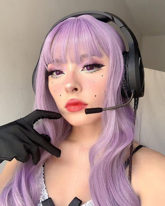 Smokey makeup gray purple wig A30871