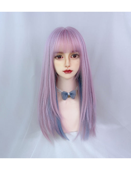 Pink and purple highlights blue gradient wig A30123