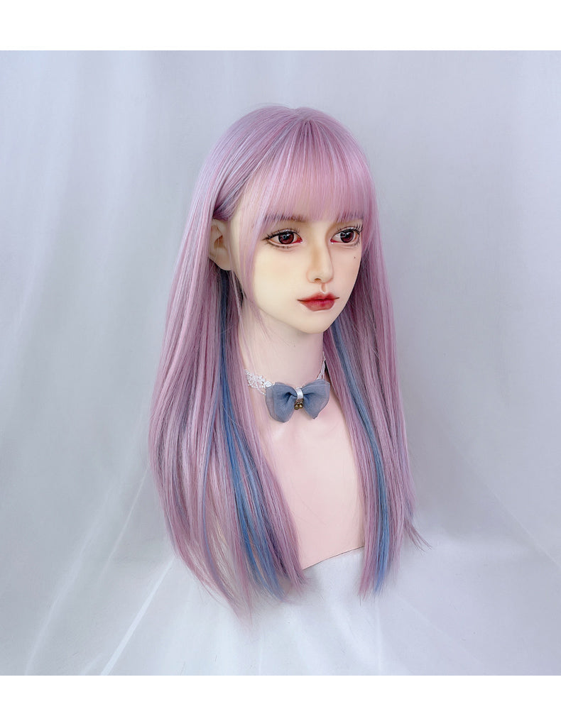 Pink and purple highlights blue gradient wig A30123