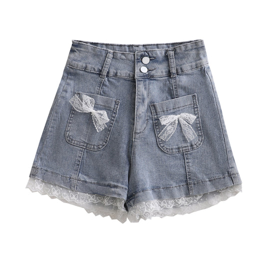 Hot girl lace denim shorts A20852