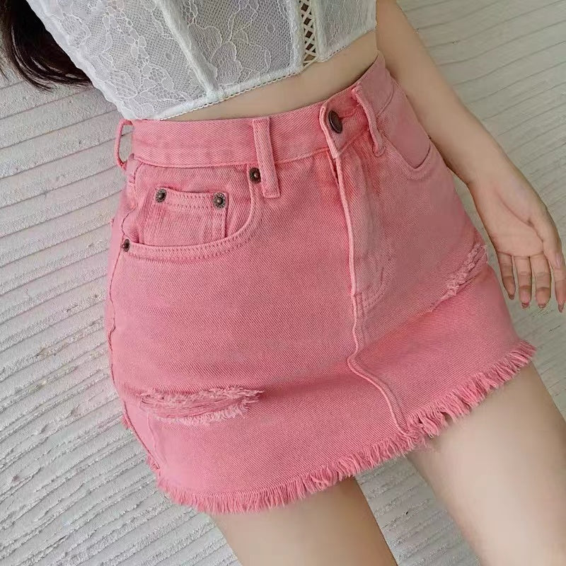Hot Girl Pink Denim Skirt A30750