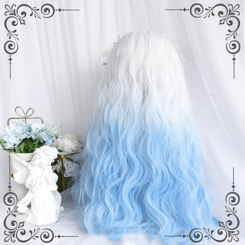 Fairytale White and Blue Gradient Wool Curly Wig A30742