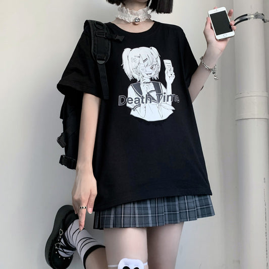 'Death time' printing Girl T-SHIRT A40506