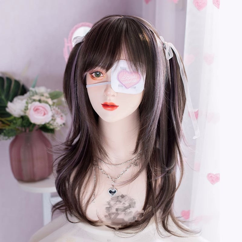 Black Brown Highlighted Purple Lolita Gentle and Cute Wig A40587