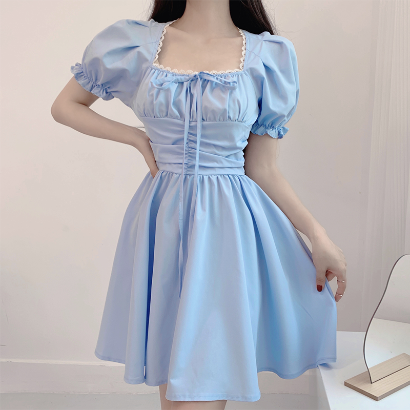 Court Style Square Neck Puff Sleeve Dress A30996